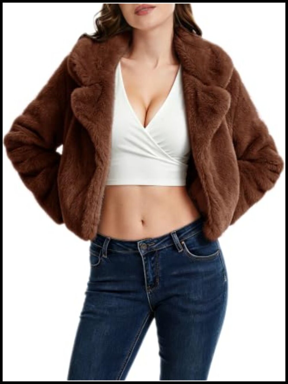 Cropped Faux Fur Jacket Oversized Lapel Collar Cape Coat L